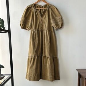 The Great Preowned Olive/Gold Midi Dress